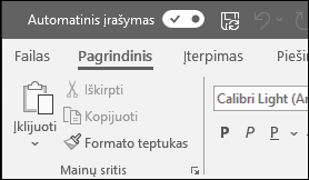 „Office“ skirtas automatinio įrašymo funkcijos perjungiklis