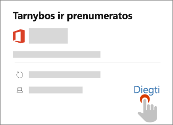 Paslaugos ir prenumeratos rodomos diegimo puslapyje