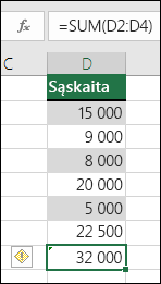 „Excel“ rodo klaidą, kai formulė praleidžia langelius diapazone