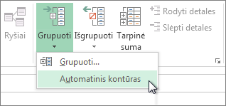 Spustelėkite rodyklę dalyje Grupė, o tada spustelėkite Automatinė struktūra