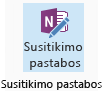 Susitikimo pastabų piktogramos, rodomos susitikimo užklausos juostelėje, ekrano nuotrauka