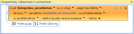 Grupavimo parinktys (išplėstos)