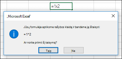 Pranešimo laukas, kuriame prašoma pakeisti daugybos ženklą – iš „x“ į „*“