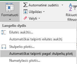 Pagrindinis > Formatuoti > Automatiškai talpinti stulpelio plotį vaizdas