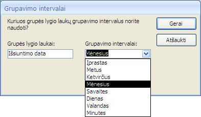 Grupavimo intervalai ataskaitų vedlyje