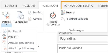 Pateikti, publikuoti mygtukus skirtuke Publikuoti redagavimo režimu.