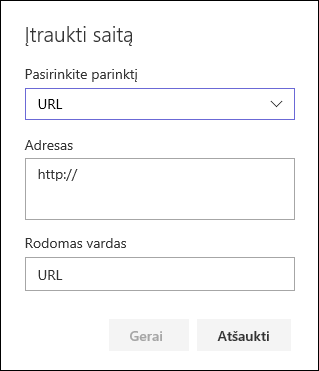 URL saito įtraukimas į kairiąją "SharePoint" komandos svetainės naršymo sritį