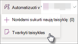 Sąrašo taisyklės redagavimo pasirinkus Automate ir tada Tvarkyti taisykles ekrano nuotrauka