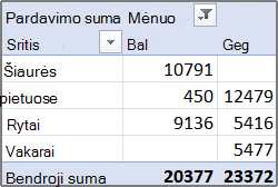 „PivotTable“ ataskaitos pavyzdys