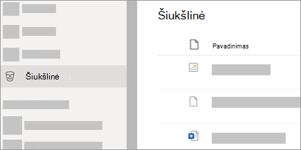 Ekrano nuotrauka, kurioje rodomas „OneDrive.com“ skirtukas Šiukšlinė.