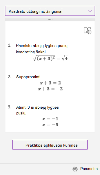 Sprendimo veiksmai užduočių srityje Matematinė asistentas