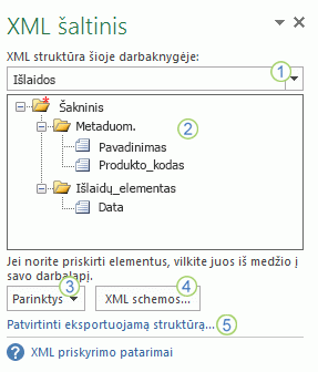 Užduočių sritis „XML šaltinis“