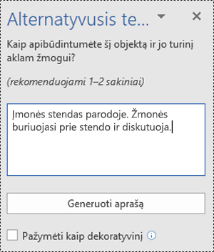 Dialogo langas Alternatyvusis tekstas programoje „Word“, skirtoje „Windows“