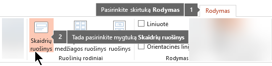 Naudokite skirtuką programoje „PowerPoint“, kad pereitumėte į skaidrių ruošinio rodinį