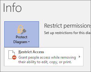 Mygtukas Apsaugoti diagramą, komanda Apriboti prieigą