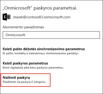 Naikinti paskyras Pašto programoje