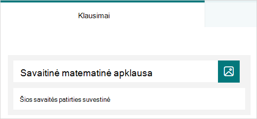 Microsoft Forms apklausos pavadinimo ir aprašo pavyzdys