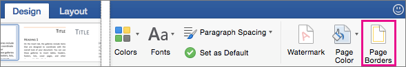 On the Design tab, the Page Borders option is highlighted