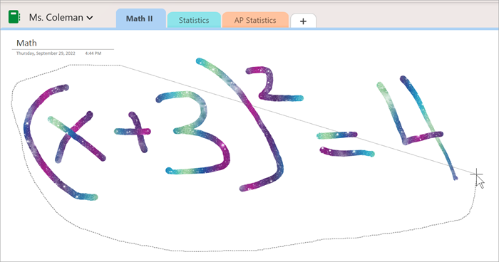 Screenshot showing the use the lasso select tool to circle a handwritten equation