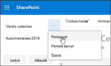 Redaguokite esamą saitą arba žymą "SharePoint" ryšių svetainės poraštėje.