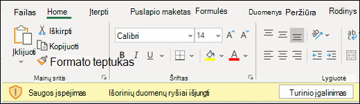 Išoriniai duomenų ryšiai išjungti – norėdami įgalinti, pažymėkite Įgalinti turinį.