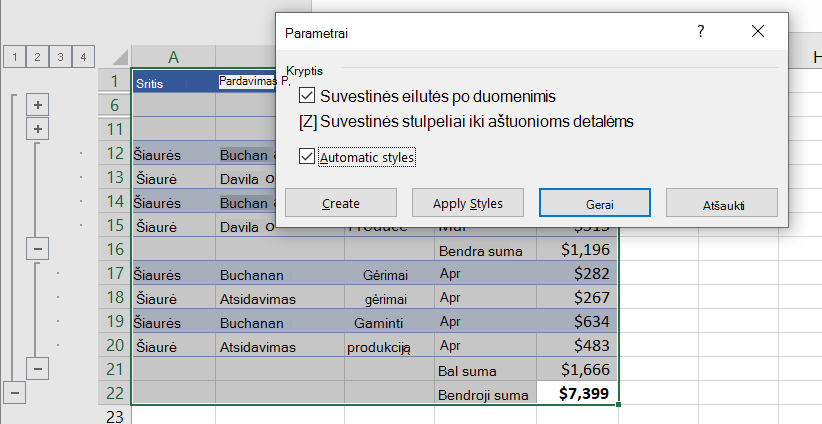 Settings dialog box with Automatic Styles selected