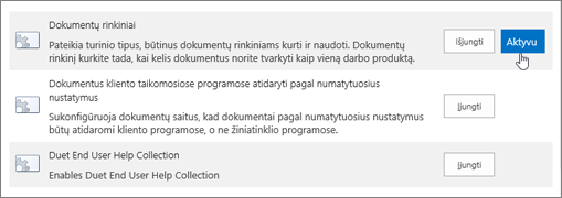 Svetainių rinkinio funkcijų, kurias galite padaryti aktyviomis "SharePoint", pavyzdžiai