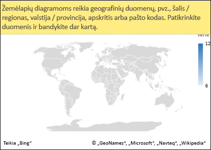 „Excel“ žemėlapio diagrama su dviprasmiškais duomenimis