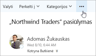 Mygtuko Daugiau komandų, esančio „Outlook“ meniu juostoje, ekrano nuotrauka.