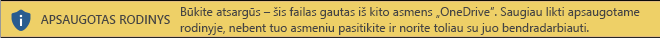 Apsaugotas rodinys dokumentams, atidaromiems iš kito asmens „OneDrive“ saugyklos