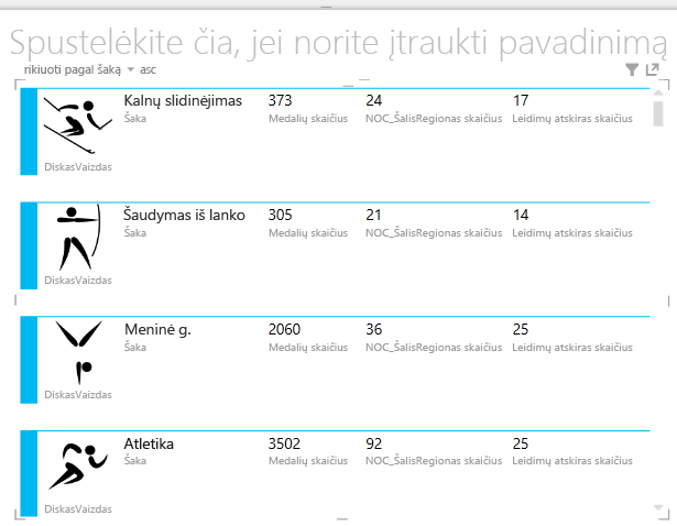 Kortelių vizualizacija su pakartotinai išdėstytais laukais