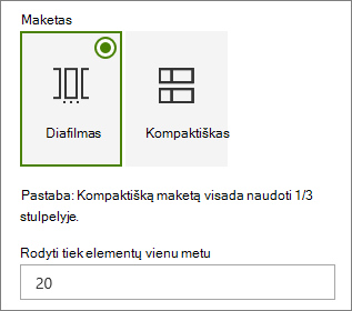 Layout selection in Events web part property pane.