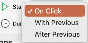 PowerPoint for Mac start time dropdown menu