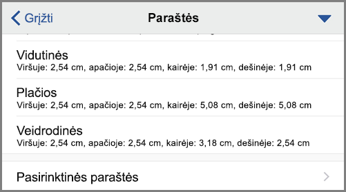 Rodomos paraščių parinktys