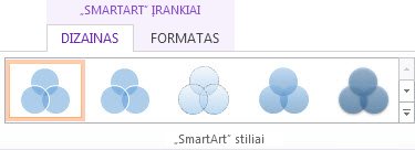 Skirtuko Dizainas grupė „SmartArt“ stiliai dalyje „SmartArt“; įrankiai