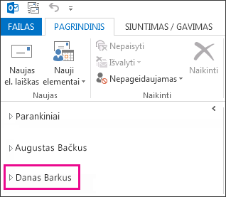 Bendrinamas aplankas rodomas „Outlook 2013“ aplankų sąraše