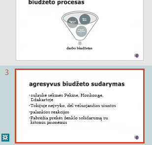 Pataisymų paryškinimas „PowerPoint“ miniatiūrų srityje