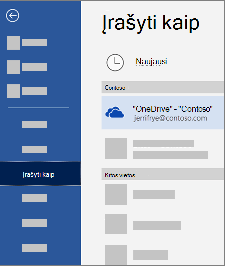 Failo įrašymas iš „Word“ į „OneDrive“ verslui