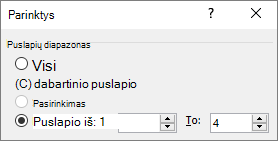 Laukuose Nuo ir Iki nurodykite puslapių diapazoną