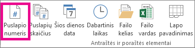Grupėje Antraštės ir poraštės elementai spustelėkite Puslapio numeris