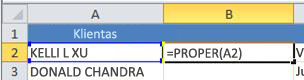 PROPER function in cell B2