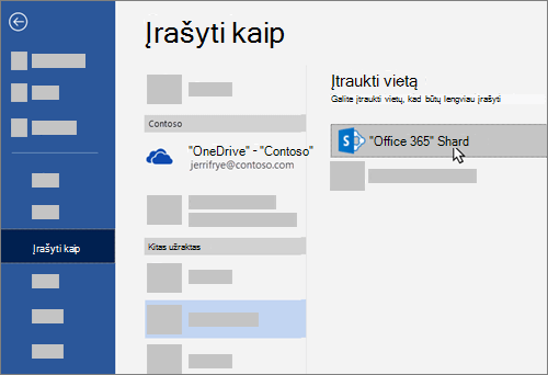 „OneDrive“ verslui įtraukimas kaip įrašymo vietos „Word“