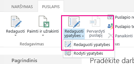 Page tab opened to ribbon with Edit Properties highlighted