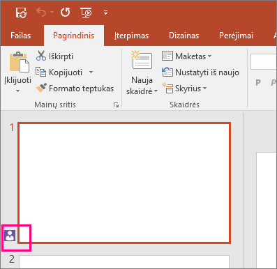 Rodoma piktograma, nurodanti, kad kažkas kitas dirba su „PowerPoint 2016“ skaidre