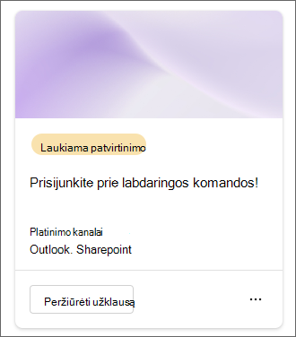 Leidinio, kurio būsena Laukiama patvirtinimo, ekrano nuotrauka.