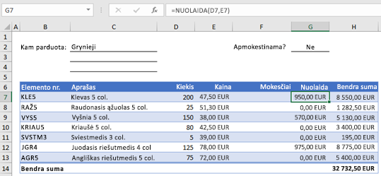 Example order form with a custom function