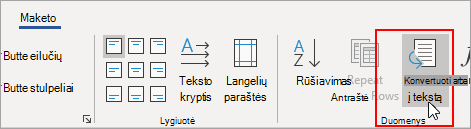 Skirtuke Maketas pažymėta parinktis Konvertuoti į tekstą.