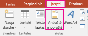 rodo Įterpti > antraštės mygtukas programoje „PowerPoint“