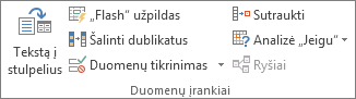 Grupė Duomenų įrankiai skirtuke Duomenys