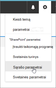 Parametrai meniu su paryškintais sąrašo parametrais